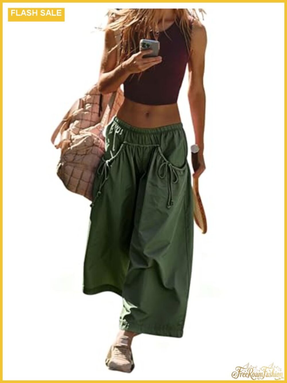 Hooever Women's Loose Wide Leg Track Pants Drawstring Pockets Elastic Waist